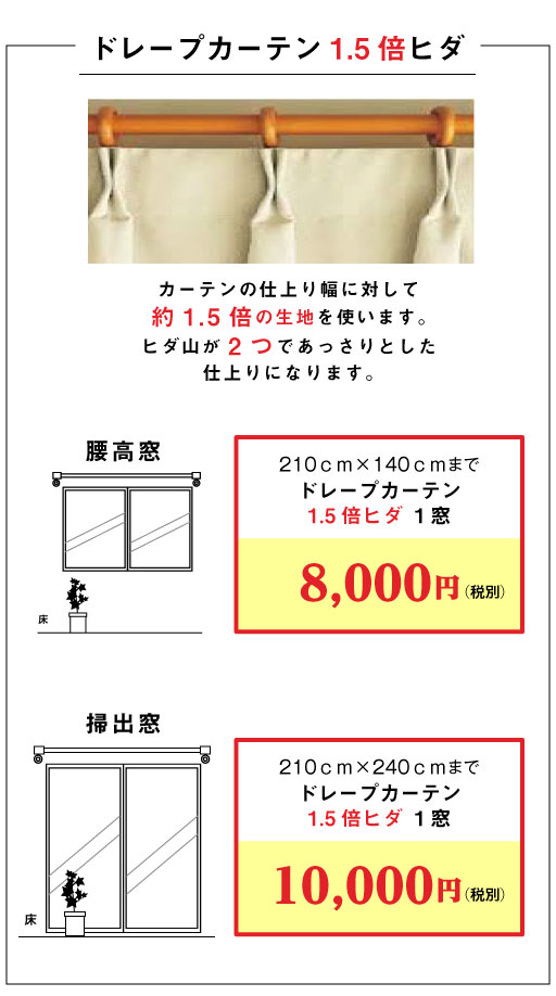 1.5倍ヒダカーテン ワンプライスコーナー